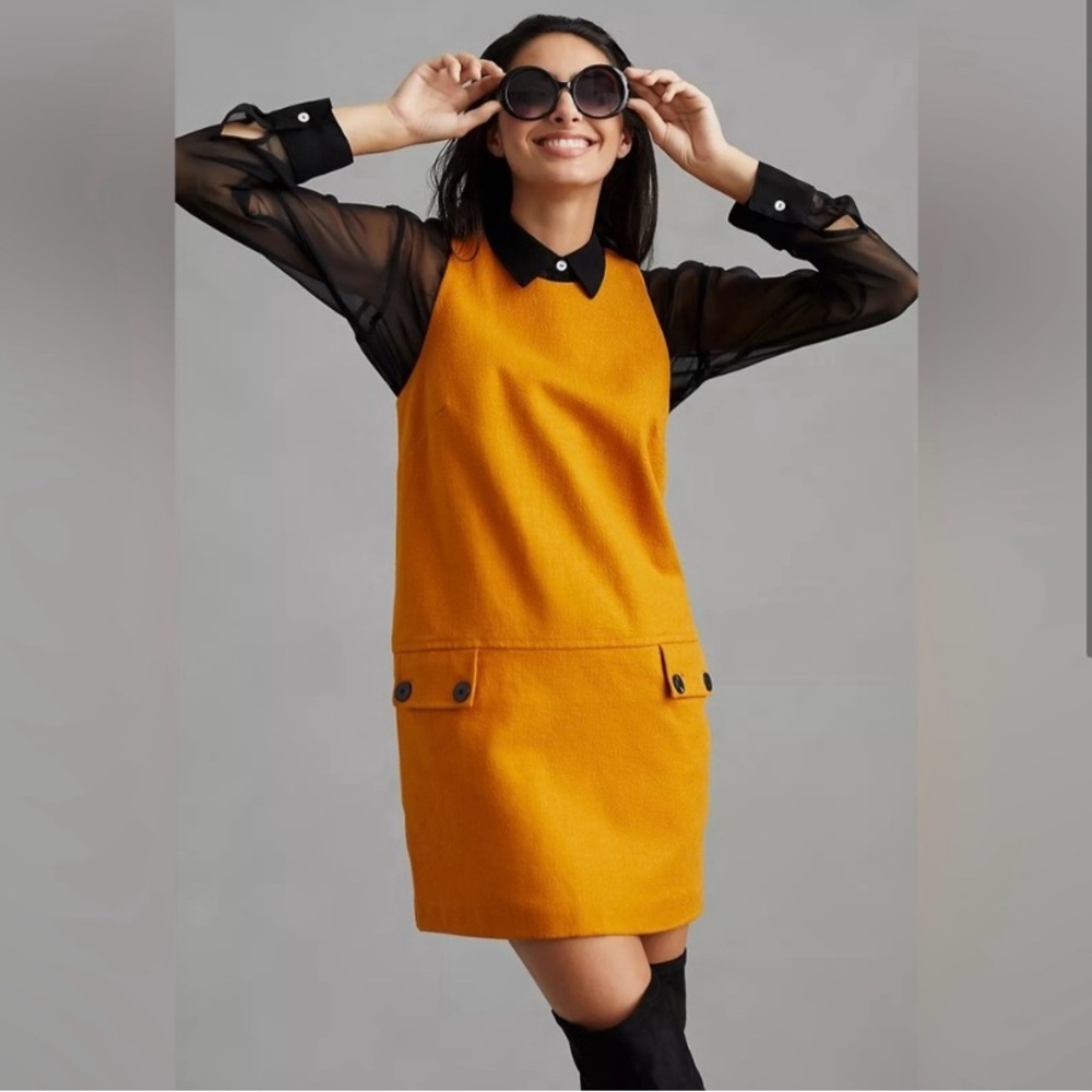 Anthropologie Maeve Crewneck Golden-orange-yellow Shift Dress